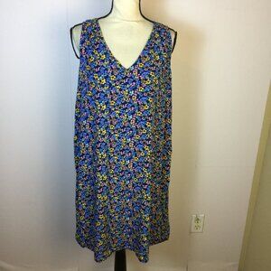 Gap Shift Dress Size L Woman's Navy Blue Floral Print Sleeveless V Neck Rayon